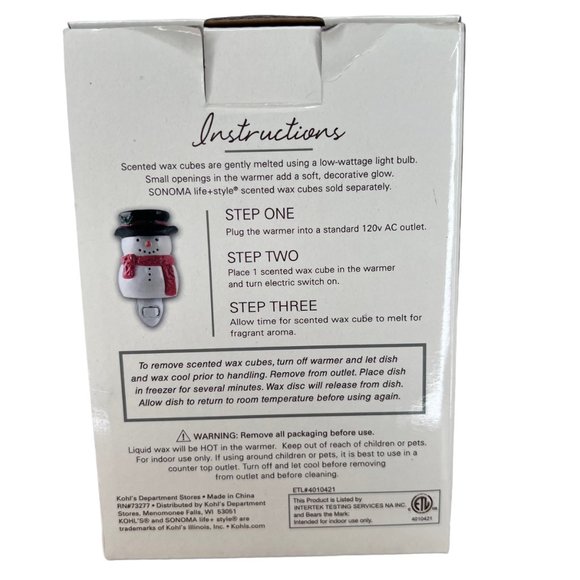 Sonoma Snowman Outlet Wax Cube Warmer Kohl's Electric Christmas Holiday Winter - Picture 4 of 4